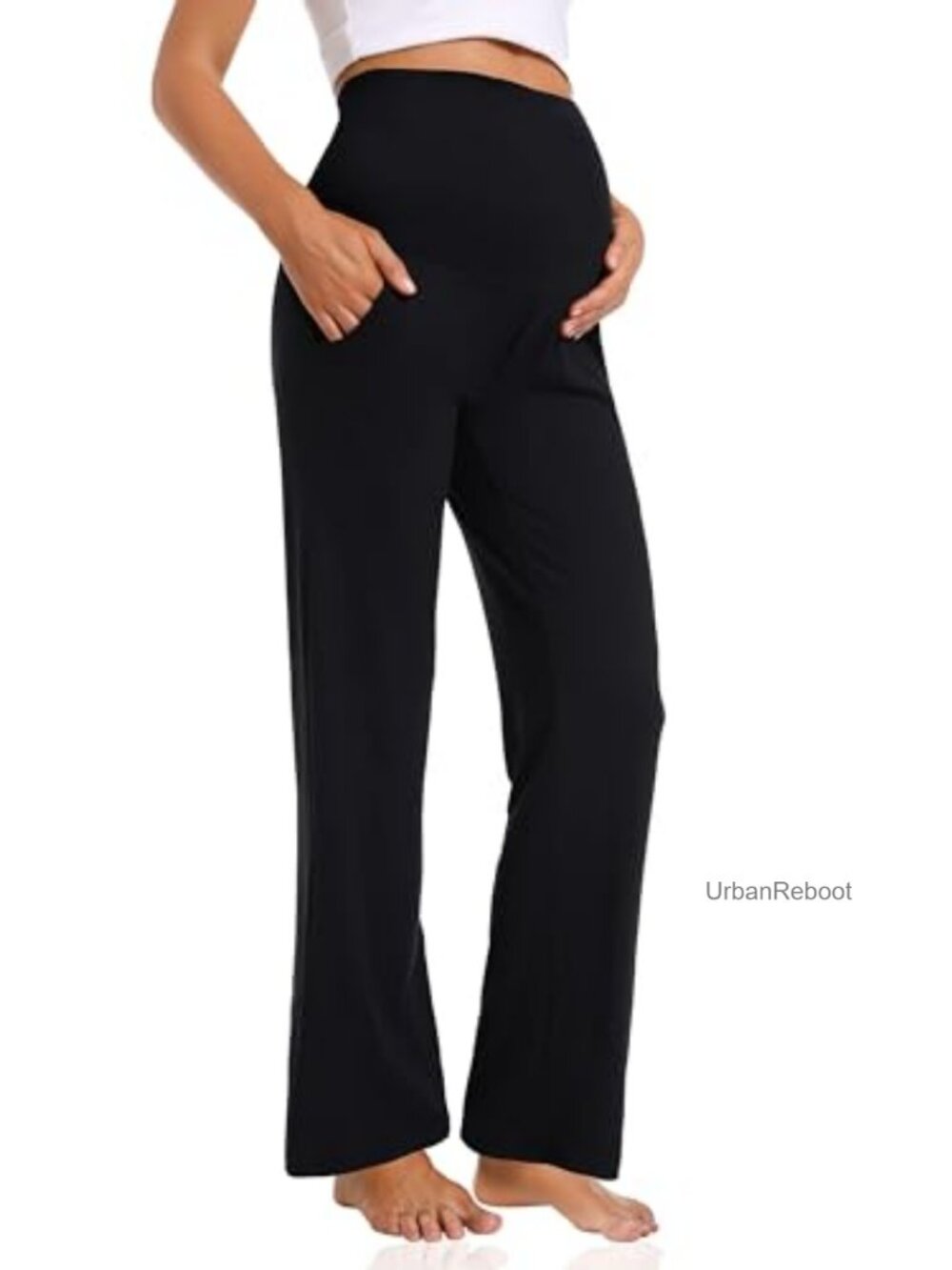 Maternity Wide Leg Pants Over Belly Work Casual Lounge with Pockets